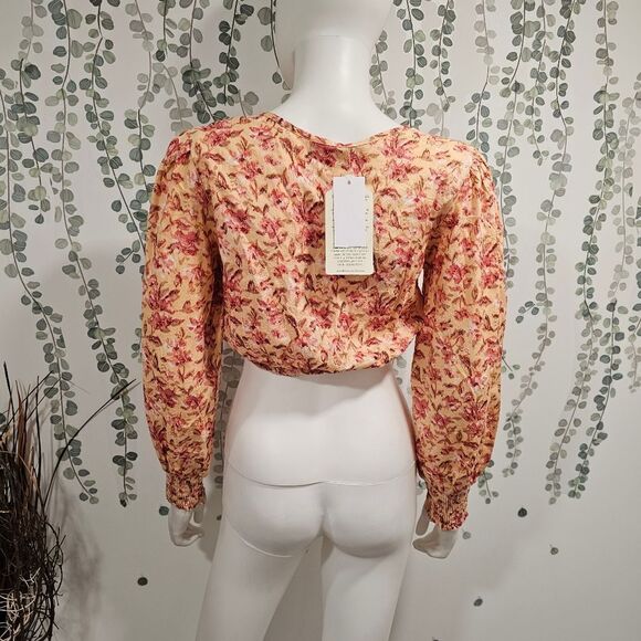 Band of the Free Bay Tie Front Crop Long Sleeve Floral Top Sz XS - Picture 7 of 10